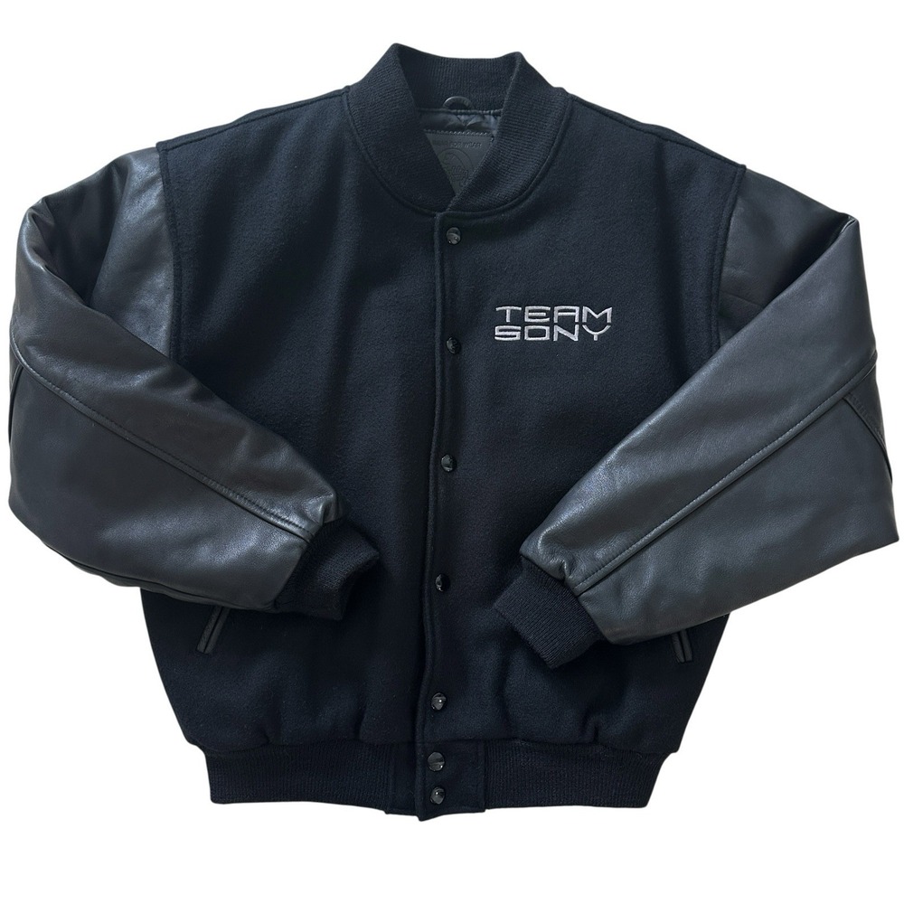Vintage Golden Bear Varsity Jacket Wool Leather Men's‎ Small Black Sony Logo USA